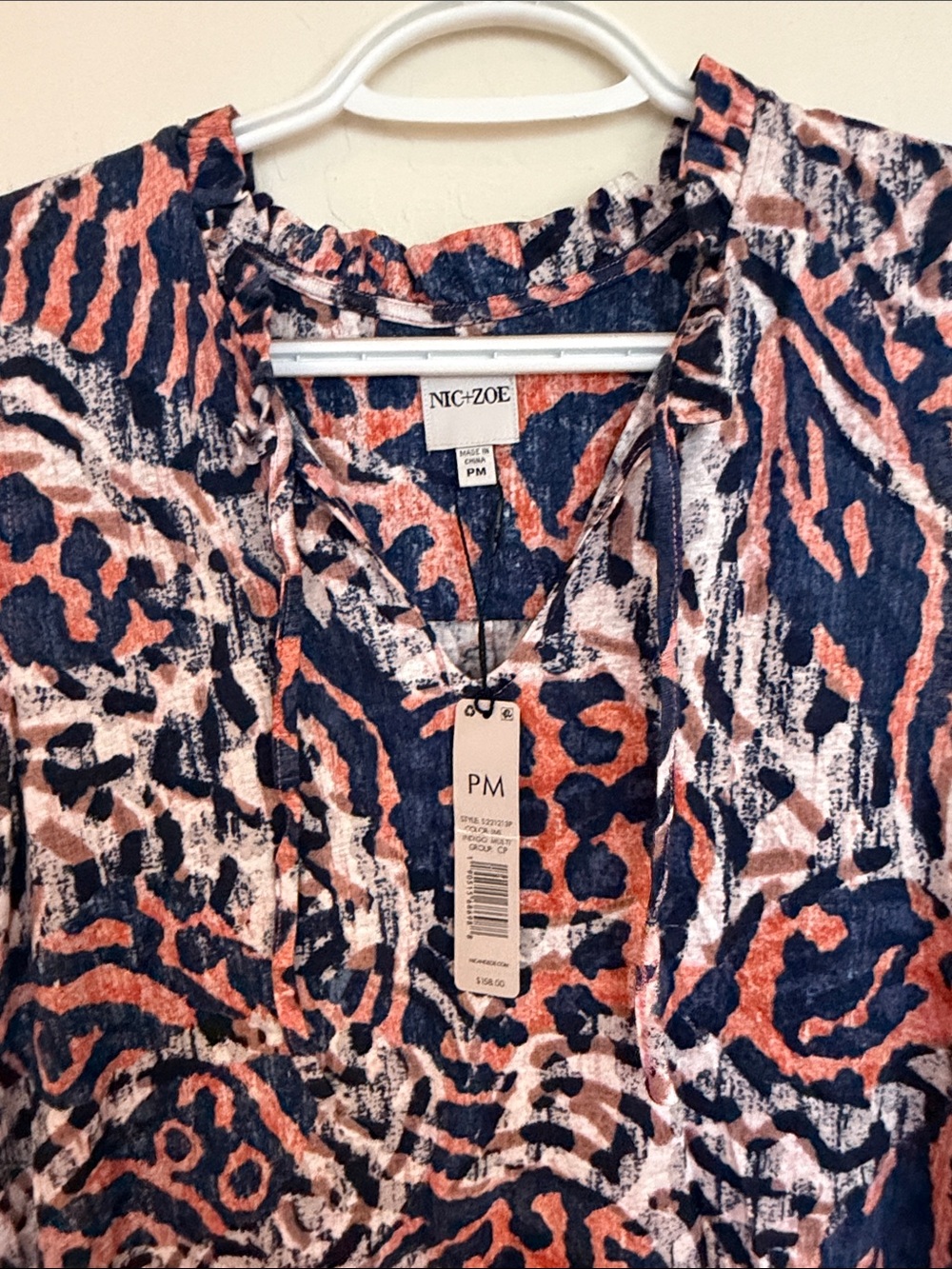 NIC+ZOE Navy Coral and White Printed Sleeveless Tee Dress - Picture 7 of 7